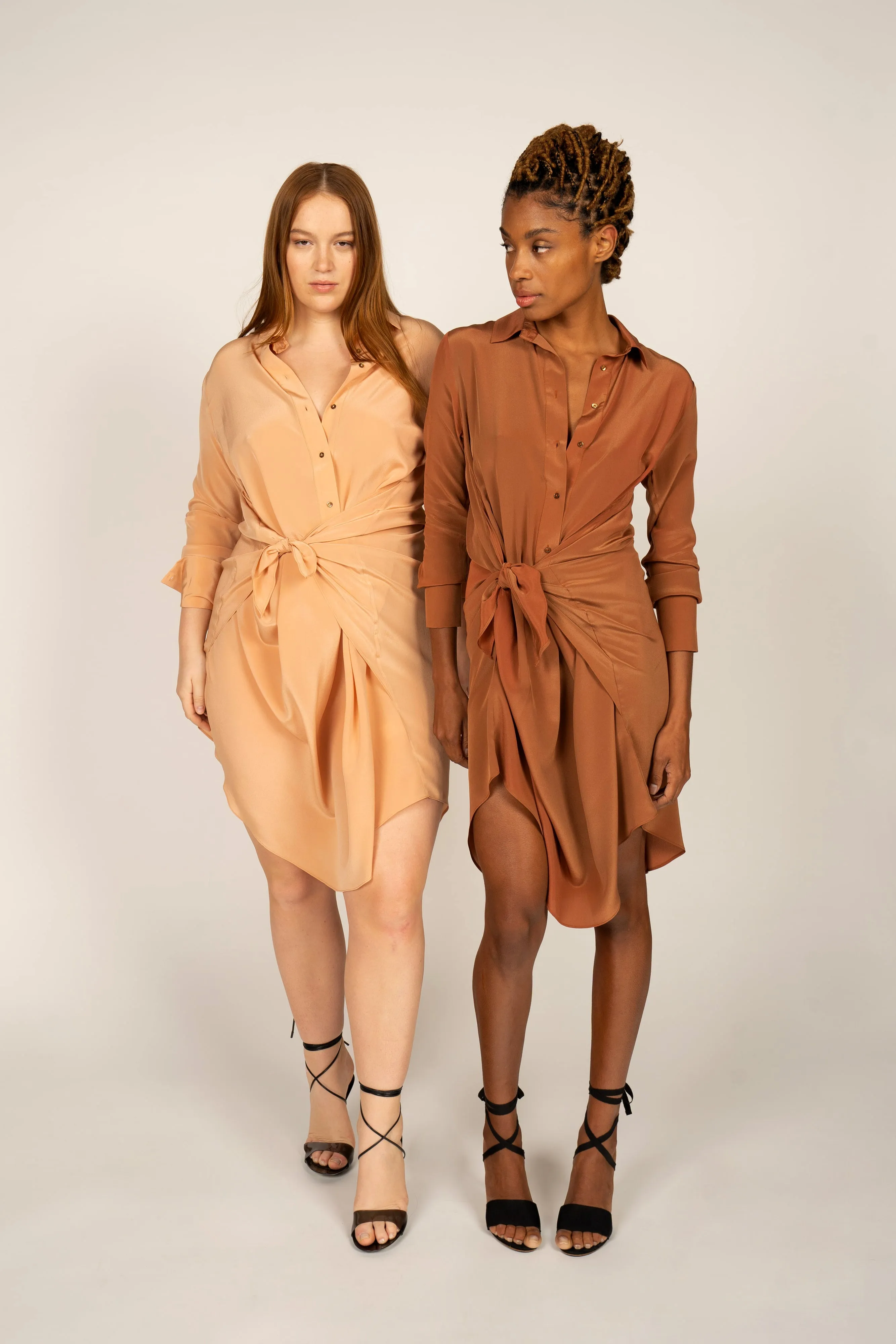7/8 Handkerchief Button Up Tied Dress - Terracotta