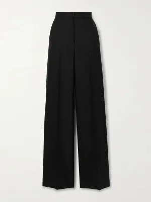 Black pleated wool straight-leg pants