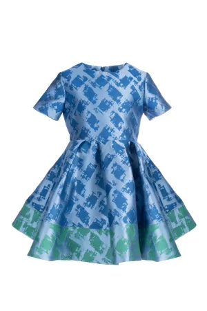 Blue with Green Woven Dressy Dress