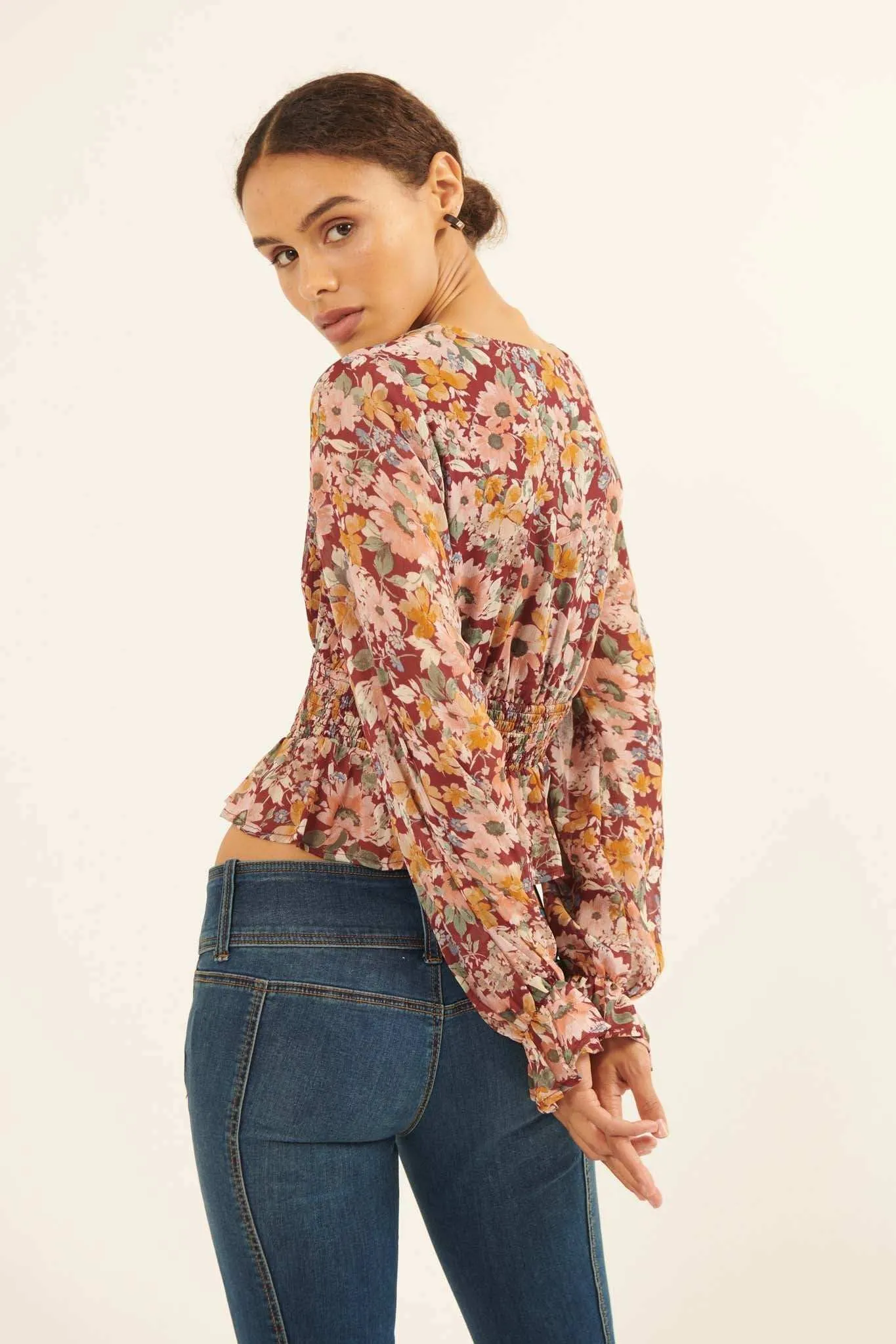 Days Go By Floral Chiffon Peasant Top